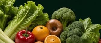 Fresh lettuce, broccoli, green peppers, onions and citrus.